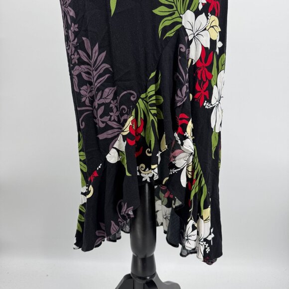 Two Palms Womens Hawaiian Floral Dress Medium Rayon‎ Black Hawaii Vintage Tulip - Picture 3 of 8